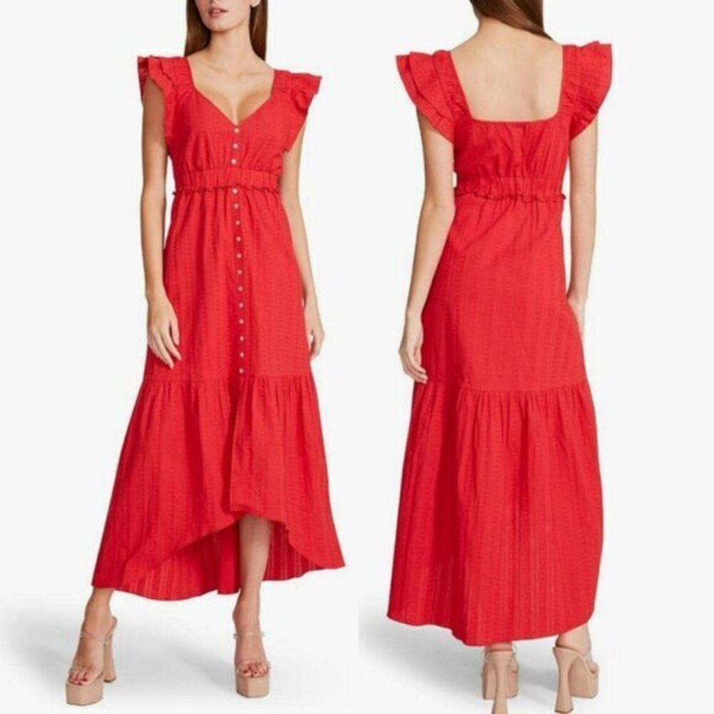 Betsey Johnson Womens Ruffle Sleeve Hi-Low Sundress